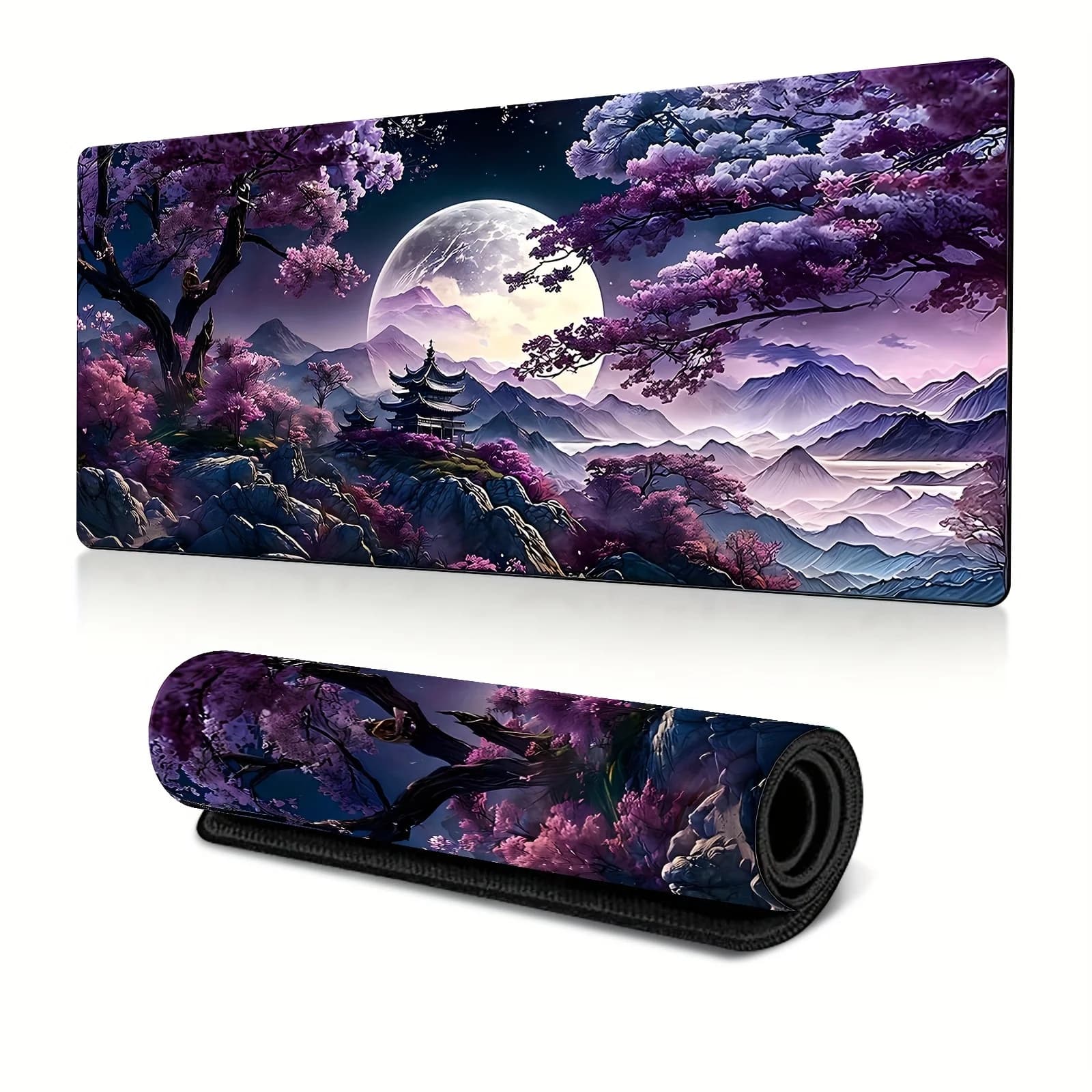 Cherry Blossom Landscape Mouse Pad - Large Non-Slip Rubber Desk Mat with Stitched Edges for Office & Gaming