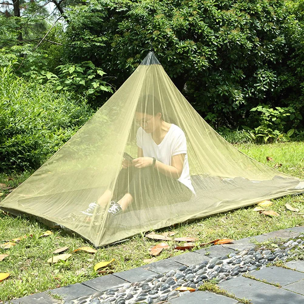 Tenda Zanzariera Triangolare Portatile per Campeggio, Escursionismo, Pesca, Picnic, Avventure all'Aperto, Giardino, Balcone, Prato, Uso Militare