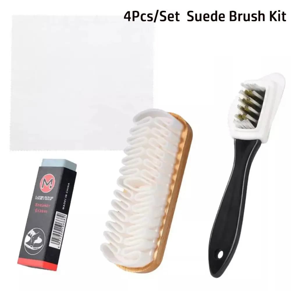 4 pz/set Kit di spazzole in pelle scamosciata per rimozione macchie con strumento di pulizia per gomma Uso domestico Kit di spazzole in nabuk Stivali Panno per la pulizia per scarpe
