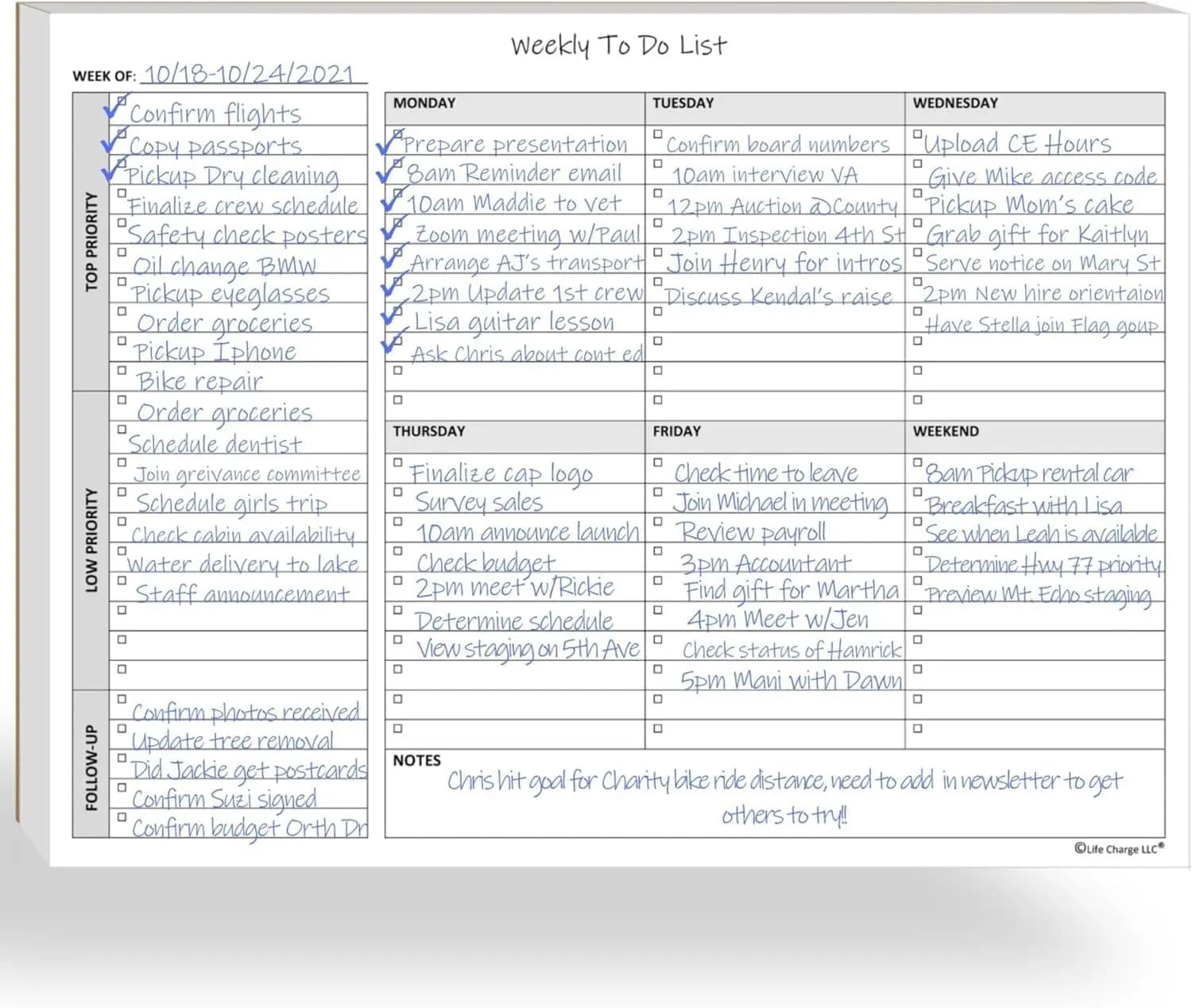Blocco note settimanale per la pianificazione delle cose da fare, blocco per compiti da 60 pagine con elenco di controllo giornaliero, caselle di selezione delle priorità e note, taccuino da scrivania 8,5x11 per la produttività in ufficio