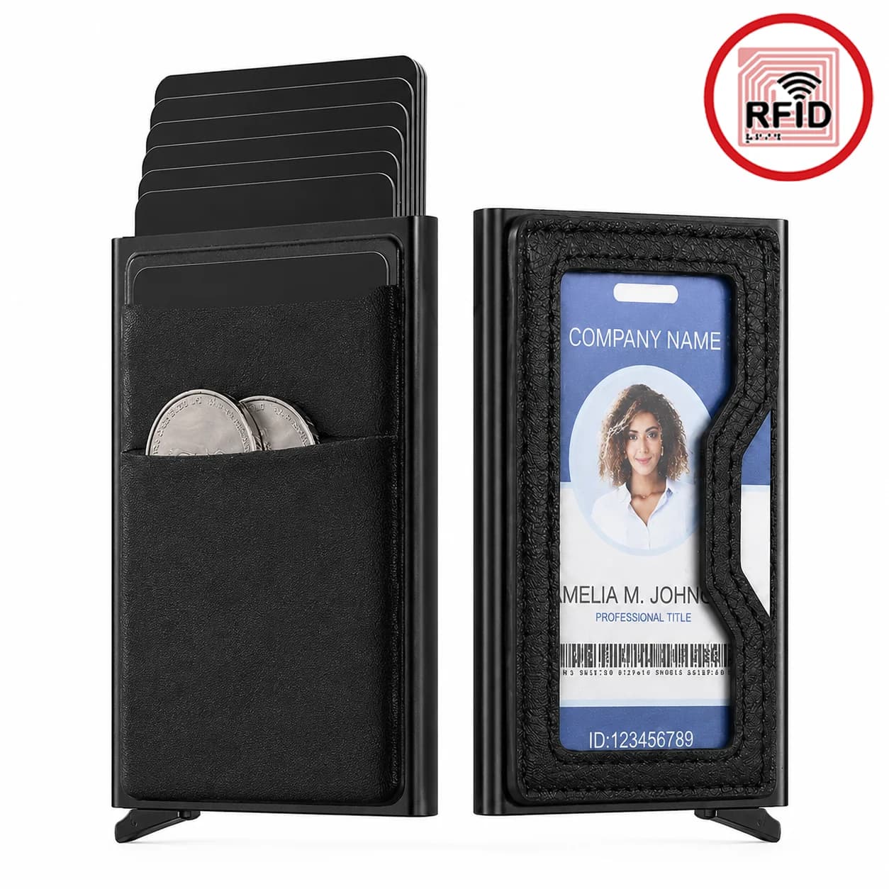 RFID Blocking Pop-Up Card Holder, Slim Front Pocket Unisex Wallet with ID Window, Minimalist Credit & ID Card Case for Men Women