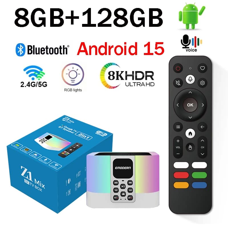 TV Box Smart HD 8K 4K Allwinner Quad Core BT5.0 Media Player Z1 Mix Android 15 4G 5G Dual WiFi Voice Remote IPTV Audio Speaker