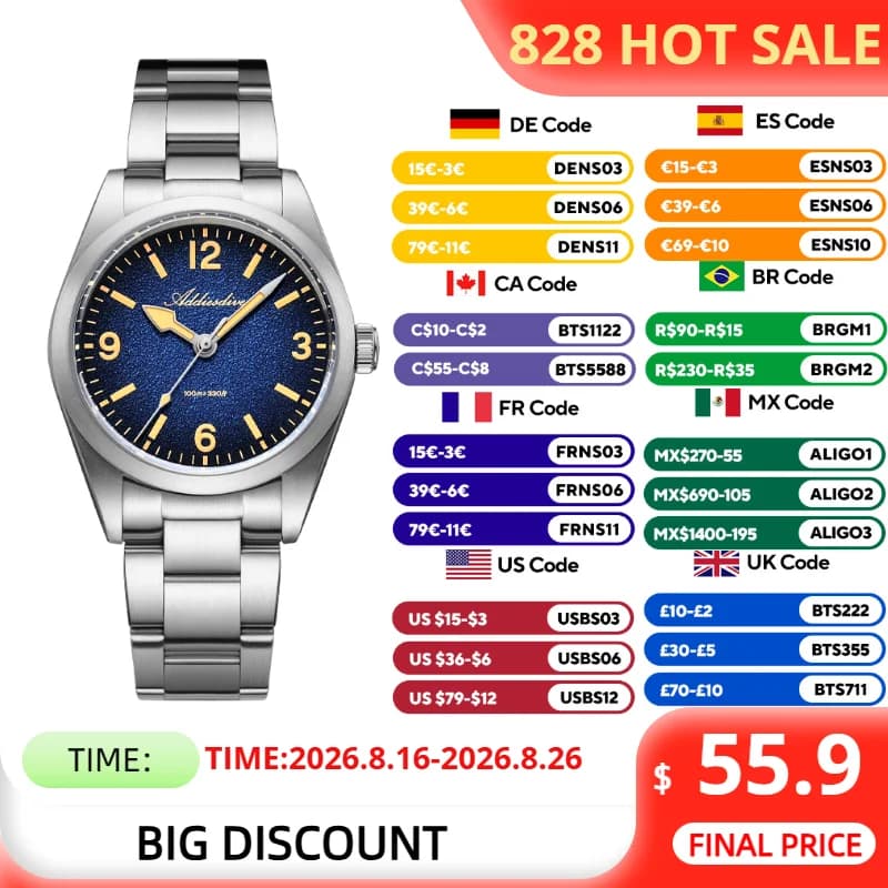 ADDIESDIVE Orologio da donna in vetro zaffiro 36mm Luxury C3 Retro Super Luminoso in acciaio inossidabile 10Bar Orologi subacquei impermeabili da donna