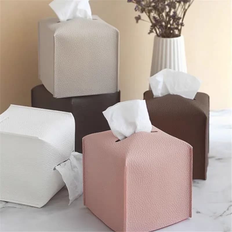 Scatola di fazzoletti intrecciati a scacchiera custodia per tovaglioli in pelle PU soggiorno ufficio Desktop decorazione della casa copertura per asciugamani di carta creativa