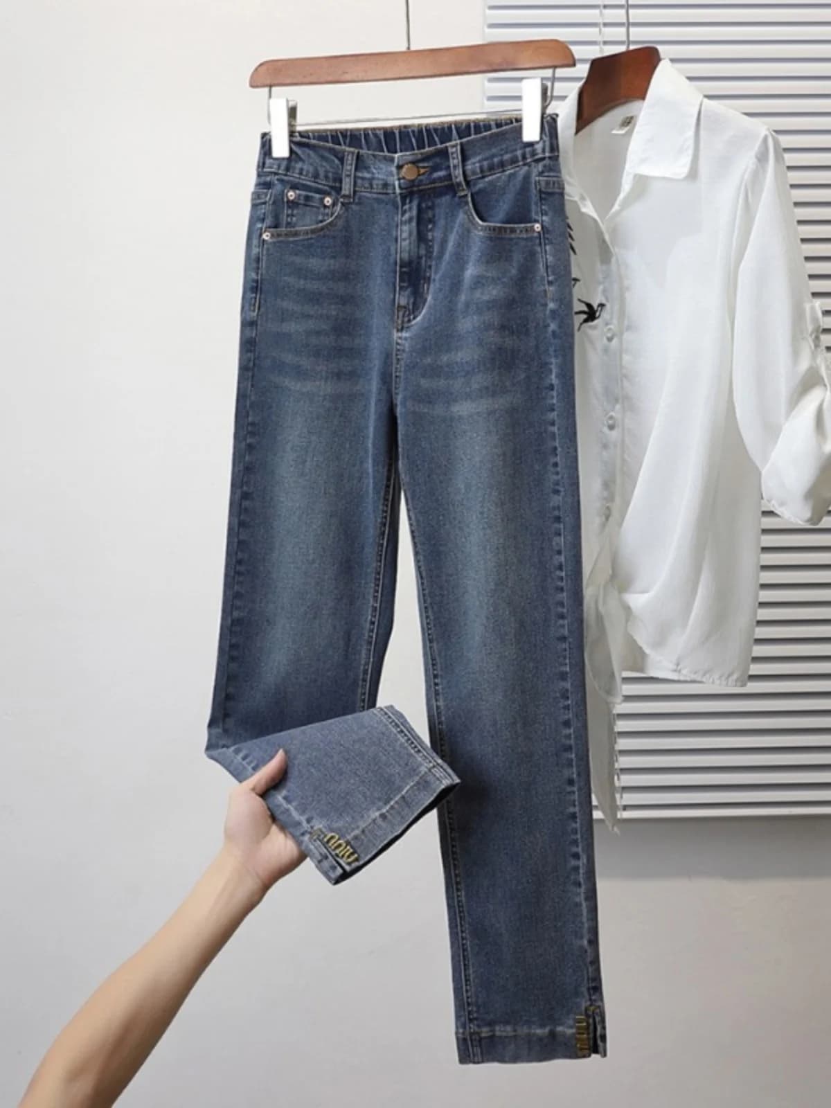 Spring 2026 New plus Size Women's Fashion Straight Leg Jeans High Waist Slimming Fat MM Nine-Piece Elastic Smoke Tube Pants