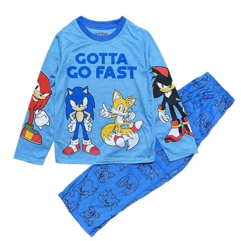 Set di Abbigliamento Primaverile per Bambini Kawaii Cartoon Sonics, Pigiami per Ragazzi con Maniche Lunghe e Pantaloni