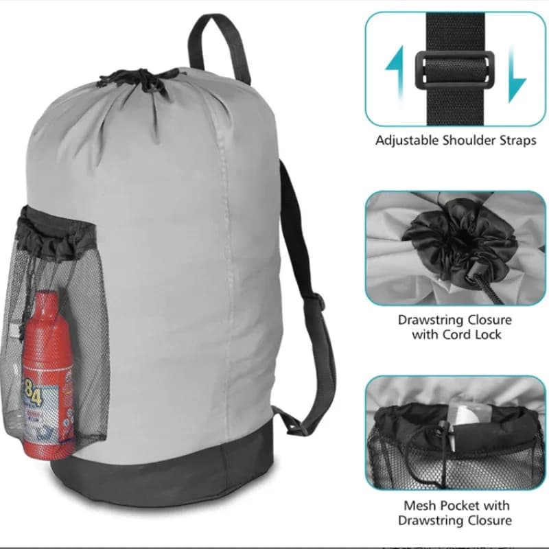 Borsa per la biancheria zaino con spallacci tasca in rete zaino in Nylon resistente borsa per cesto con chiusura a coulisse lavabile