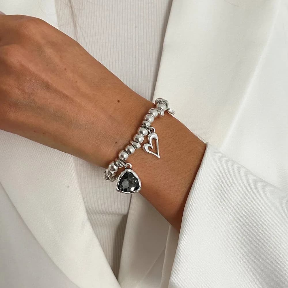 Braccialetti con Ciondolo a Cuore in Acrilico Nero, Catena Regolabile in Argento, Forma di Cuore, Regalo