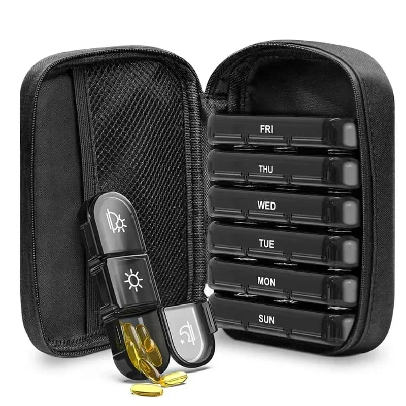 Weekly organizers of pills 21 grills 3 times a day Moisture-proof pills with PU leather case to store vitamins, medicines, fish oils