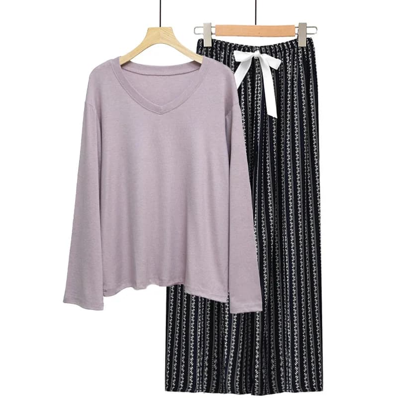 Women's Long Viscose Viscose Long Sleeved Pjamas with V-neck Strong Size Long Sleeved Pjamas Set Big Leg Amazon's Choice Casual Clothing for Home 2 Pieces
