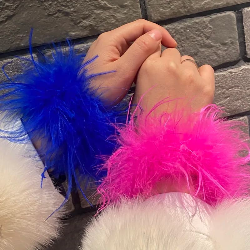 Polsini spessi in piume di struzzo per donna Polsini in pelliccia pelosa scaldamuscoli polsini in piume Cavigliere Piuma Slap Bracciali Patting Circle
