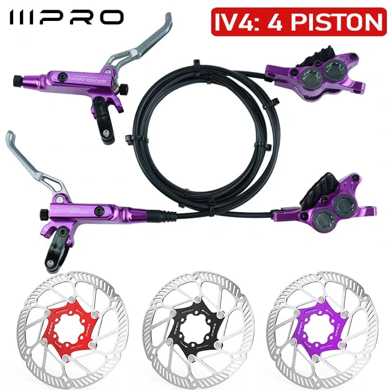 IIIPRO IV4 Set di freni idraulici per bicicletta Set di freni a disco idraulici per bici a 4 pistoni Disco freno a pressione olio MTB da strada da 160 mm