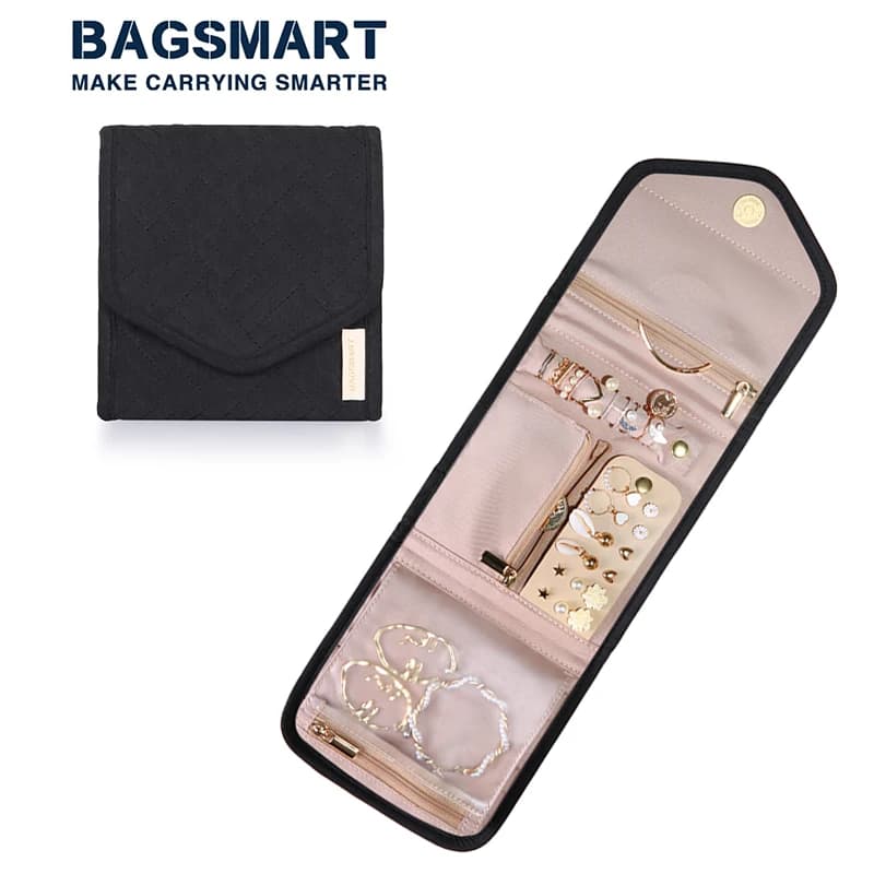 BAGSMART Women Travel Jewelry Organizer Case rotolo di gioielli pieghevole per Journey-Rings collane orecchini bracciali