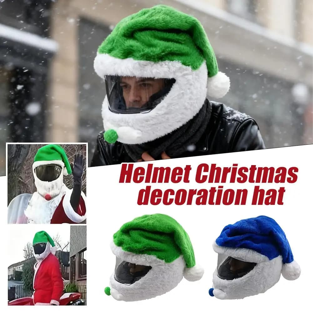 Copri casco moto Babbo Natale verde/blu antivento caldo accessorio Babbo Natale per caschi da bici da moto equitazione invernale dicembre C4E0