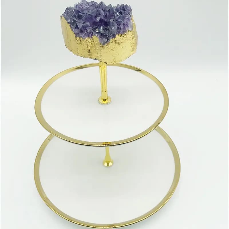 Nordic Light Luxury Purple Crystal Cluster Dried Fruit Plate Natural Rough Stone Gold Foil Decorative Tray for Living Room
