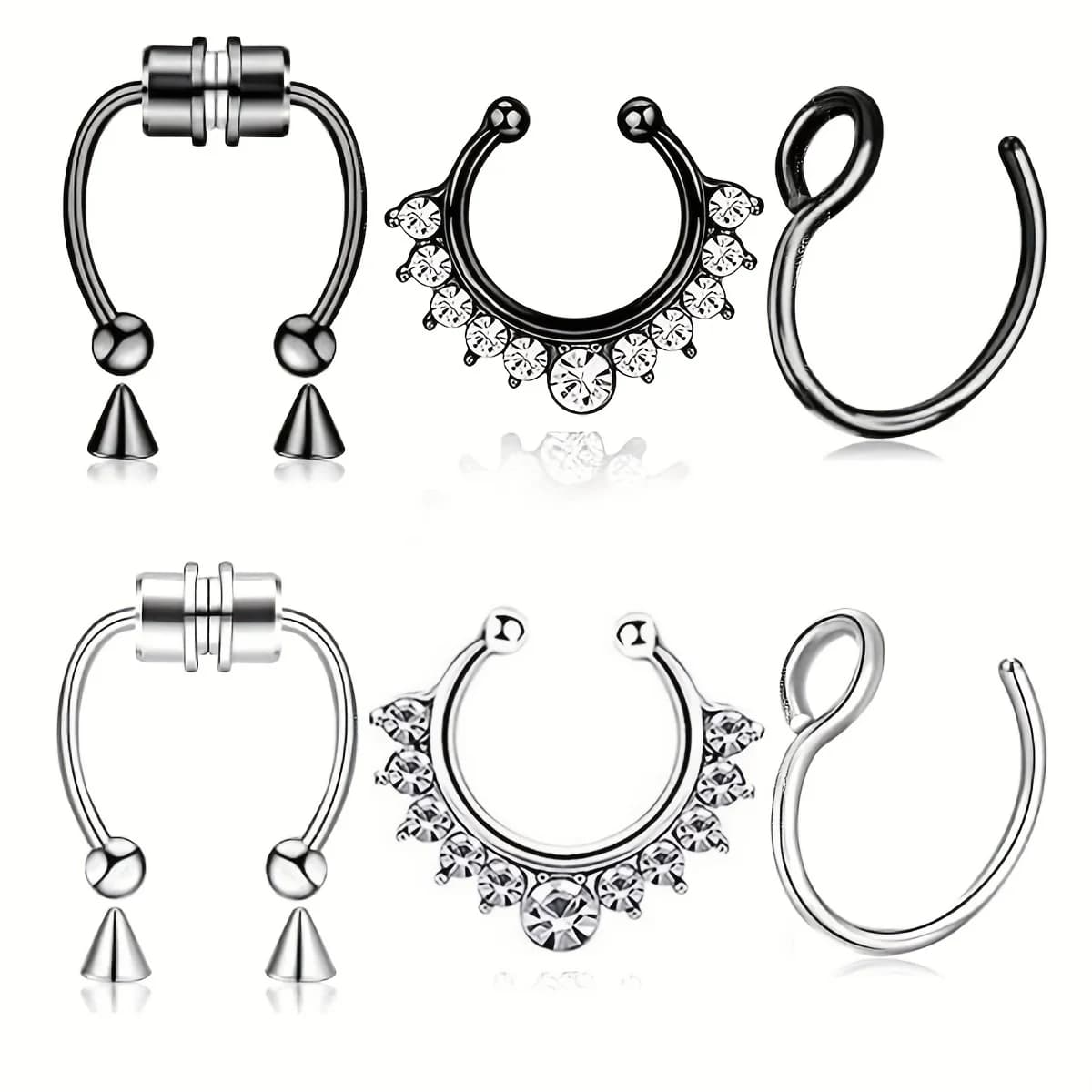 1Pcs/3Pcs Men Stainless Steel Fake Nose Ring Set Fake Nose Septum Ring Magnetic Non-Piercing Cartilage Earring For Woman