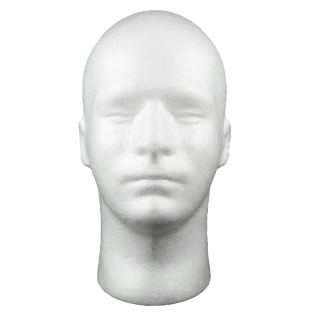 Testa di capelli in schiuma da uomo modello parrucca manichino testa supporto rack occhiali cappuccio display per toupee copricapo cuffie bianco