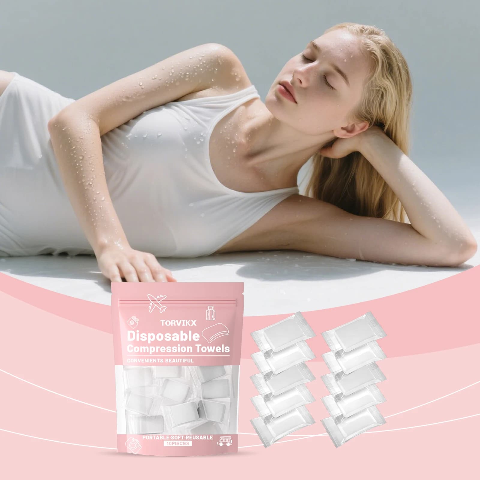 Disposable Compression Towels, Soft Skin-Friendly Portable Travel Towels, Disposable Wash Cloths for Bathing & Daily Cleansing