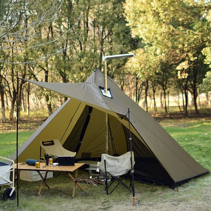 Pyramid Camping Tent Four Season Rainproof Tent With Chimney Opening Aluminum Alloy Pole Ultralight Backpacking Tent For Outdoor