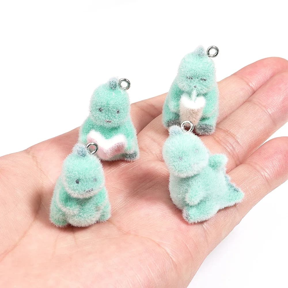 4 pezzi 3D mini ciondolo dinosauro soffice floccato animale dinosauro charms portachiavi all'ingrosso collana orecchino artigianato fai da te creazione di gioielli