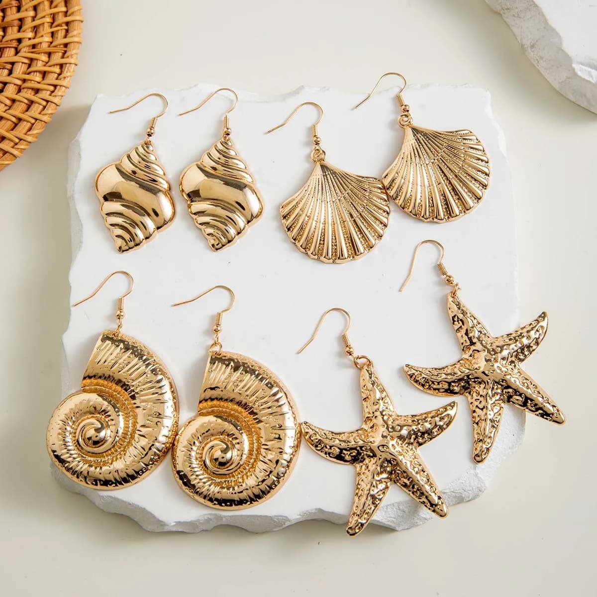 Shell Jewelry Summer Seaside Beach Style Holiday Style Simple Fashion Golden Starfish Earrings Earrings