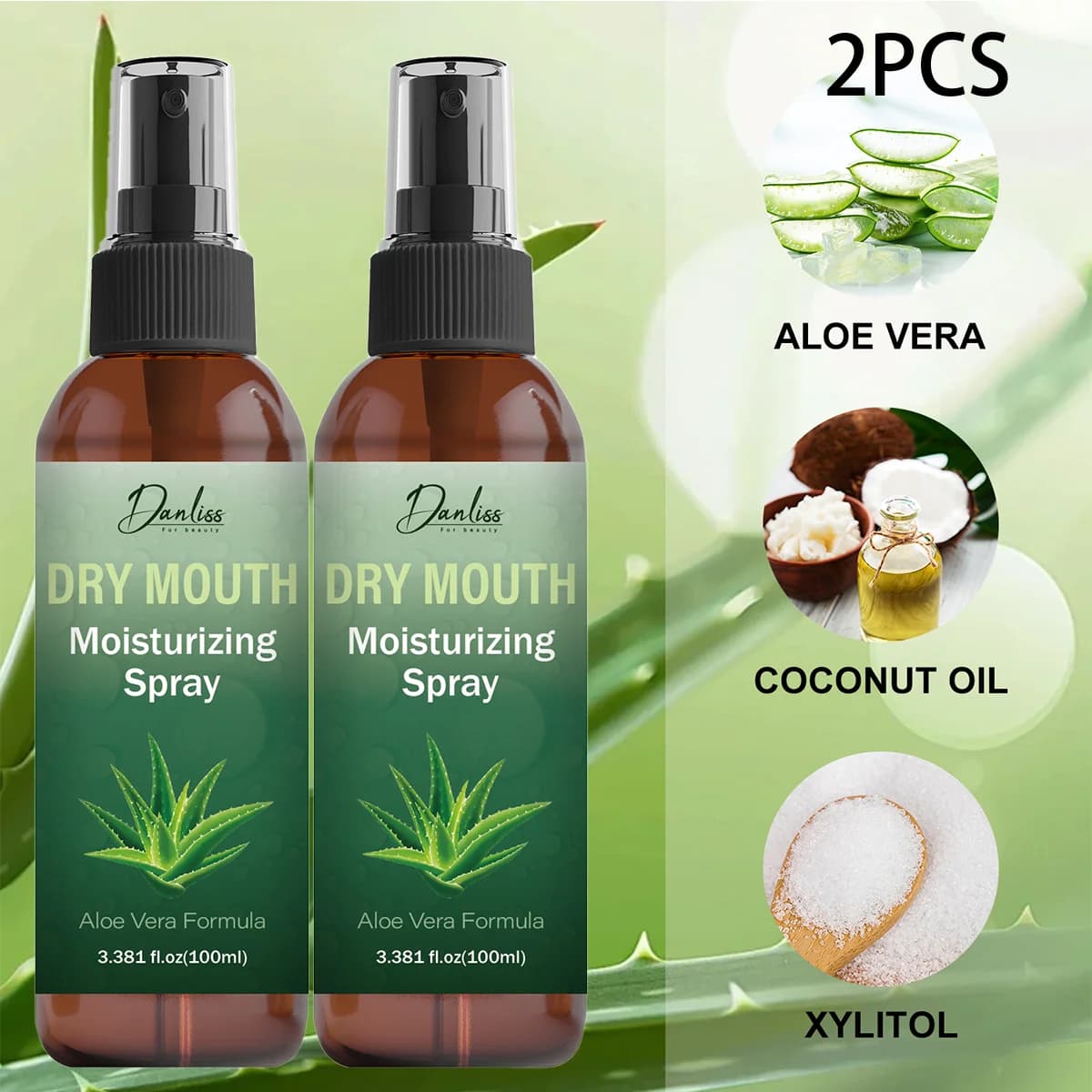 2PCS Dry Mouth Moisturizing Spray–100ml Aloe Vera & Coconut Oil Formula for Natural Hydration Get fast relief from dry mouth.