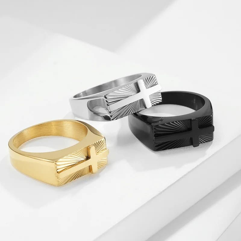 European and American style seal, Holy Light Cross ring, men's retro metal plated silvery golden black bracelet