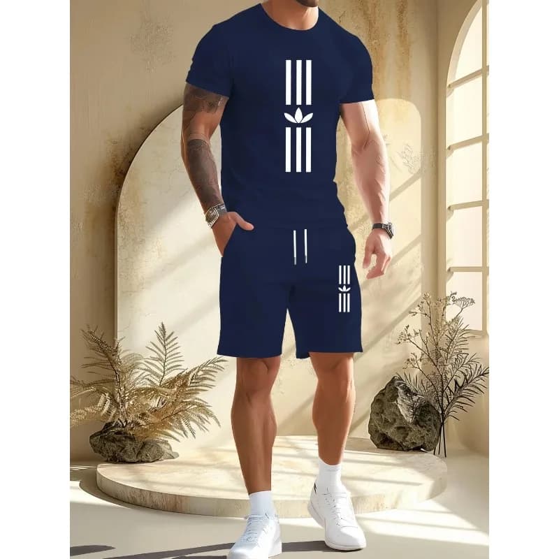 Completo Estivo da Uomo - Stile Europeo e Americano, Set Due Pezzi con Maglietta a Maniche Corte e Pantaloncini Casual con Collo Tondo