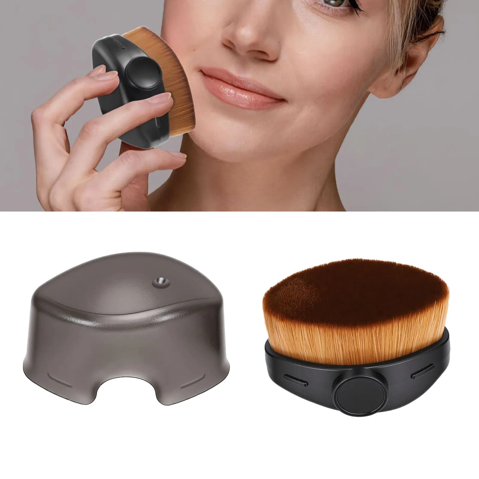 Pennello per Fondotinta con Punta Piatta, Pennello per Blush Liquido e in Polvere con Copertura Protettiva, Pennello per Fondotinta Nero con Punta Piatta