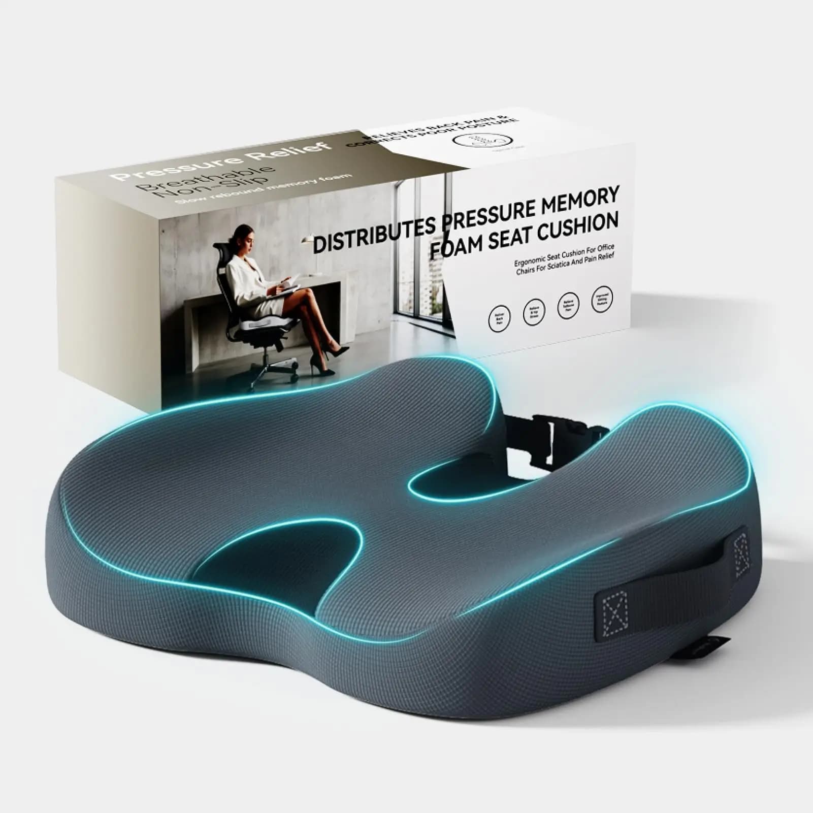 Cuscino ergonomico in memory foam per sedia da ufficio, auto, sedia a rotelle, sollievo dal dolore al coccige e alla sciatica