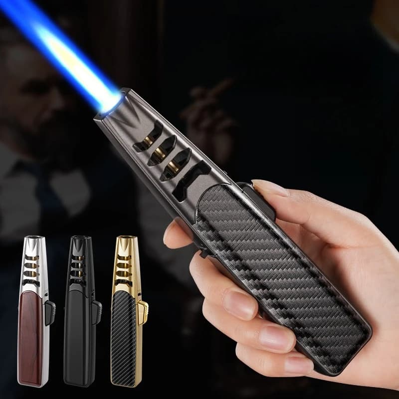 1300 ° Pistola per saldatura ad alta potenza Turbina antivento Accendino a gas butano Interruttore di blocco di sicurezza Accendini per sigari da cucina per barbecue all'aperto Fumatori