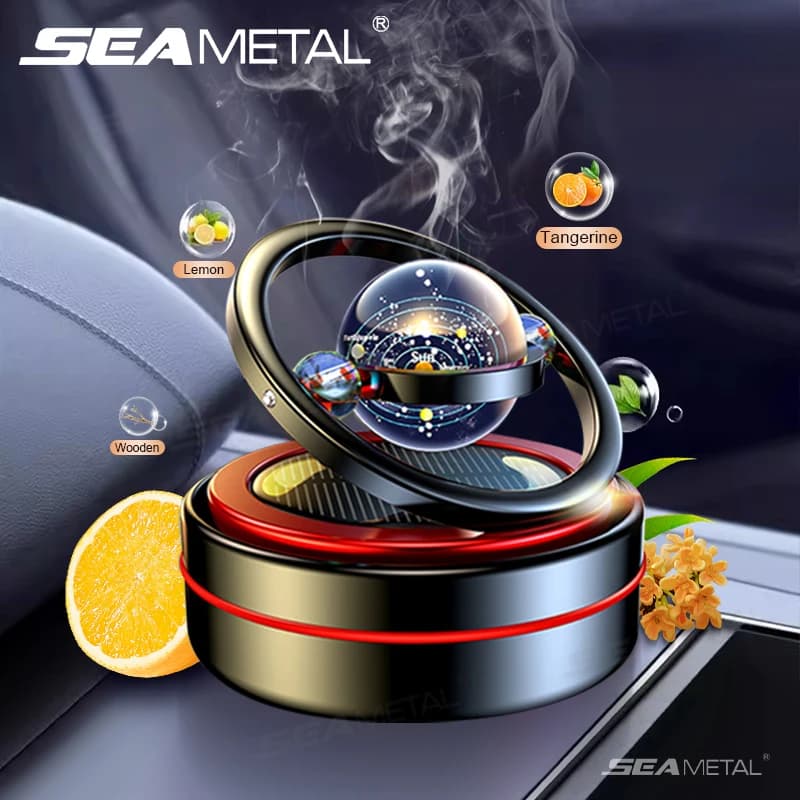 SEAMETAL Solar Car Deodorant for Auto Dashboard Fragrance Automatic Rotating Galactic Planets Essential Oil Diffuser Automatic Ornaments