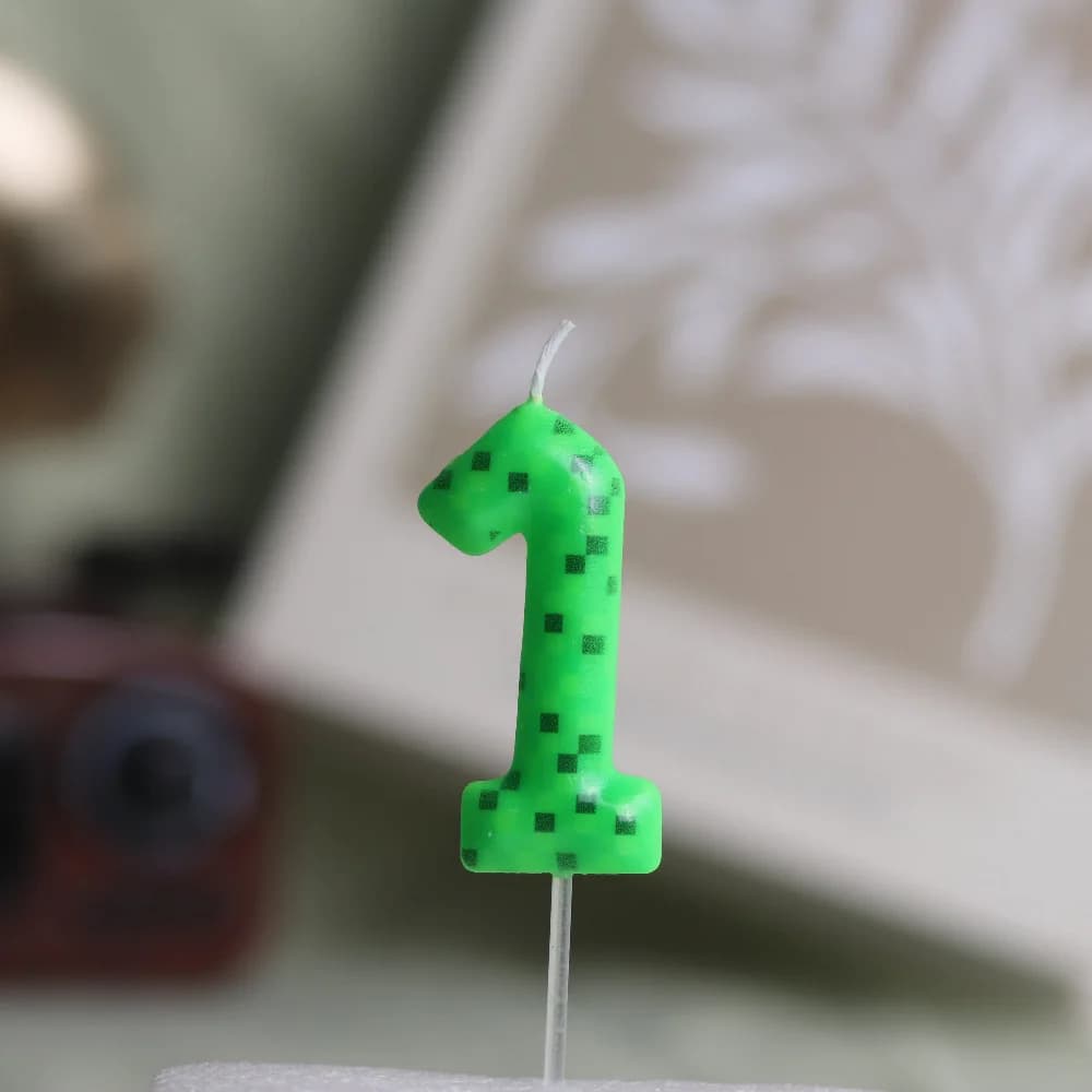 Green Mosaic Candles Numbers 0-9 Birthday Cake Decoration Festival Party Supplies Block Pattern Birthday Candles