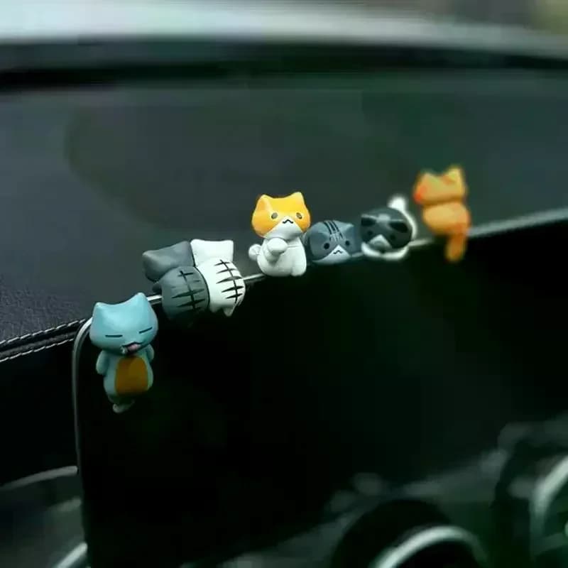Set di 6 Statuette in PVC a Forma di Gatto Portafortuna per Cruscotto Auto, Vasi e Decorazioni per Bordi di Schermi, Miniature Regalo