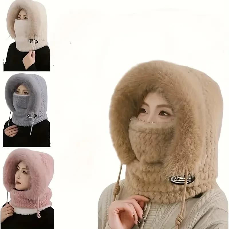 Sciarpa Invernale 3-in-1 per Donne con Maschera e Cappello da Ciclismo - Pile Spesso, Antivento e Protezione per le Orecchie, Regolabile per il Calore del Collo