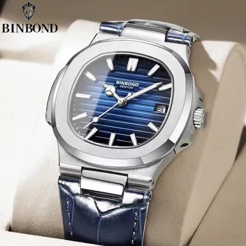 BINBOND New Authentic Youth men's quartz watch with fashionable leather strap luxury businessman's watch with waterproof light calendar