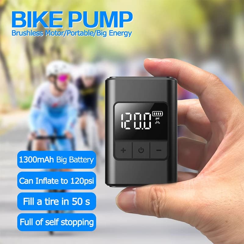 Mini pompa da bicicletta portatile 120PSI pompa d'aria ricaricabile tipo C pompa da bici arresto automatico gonfiatore d'aria wireless per palla da moto