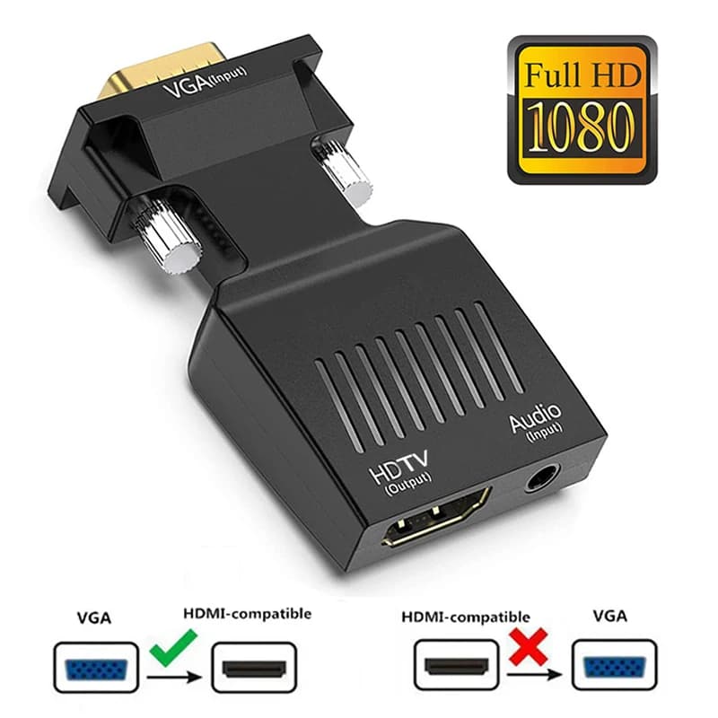 Compatible HD VGA to HDMI 1080P with 3.5 mm audio cable to video audio converter for HDTV projector for PC portable monitor