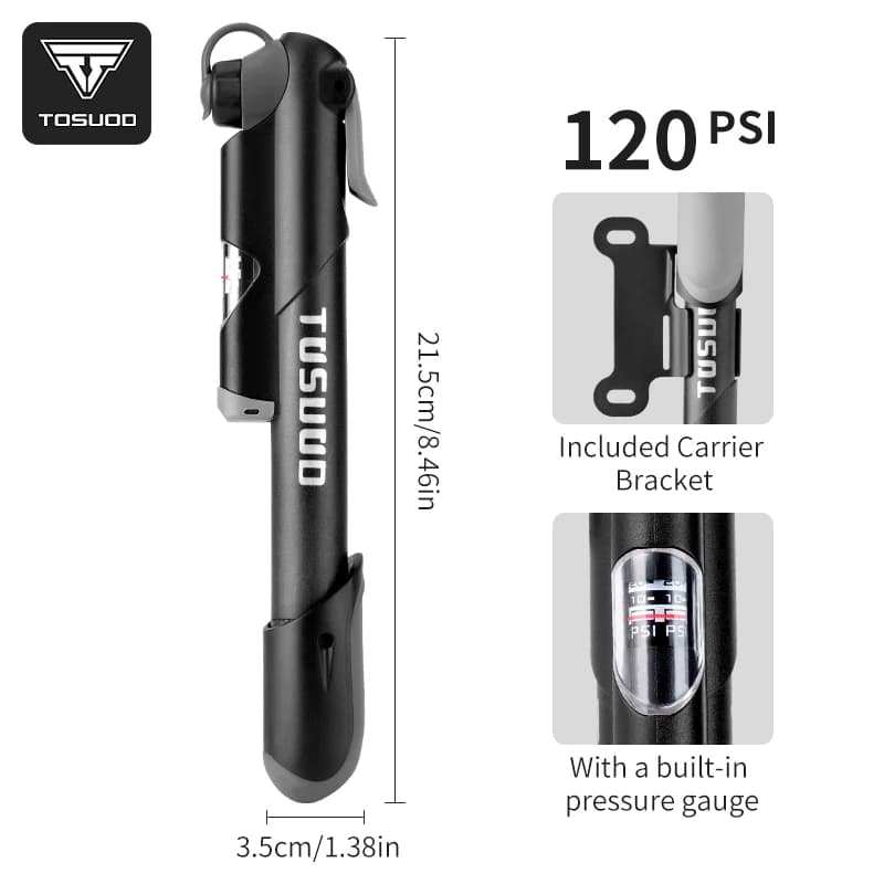 Pompa ad aria per bicicletta TOSUOD compatibile sia con valvole Presta che Schrader per pompe da bicicletta, mini pompa ad aria portatile da 120 PSI
