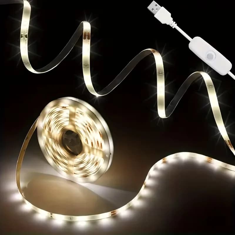 USB-Powered LED Strip Lights - Easy to Install, Warm/Pure White, with Switch | Perfect for TV Backlighting, Home Decoration, Wed