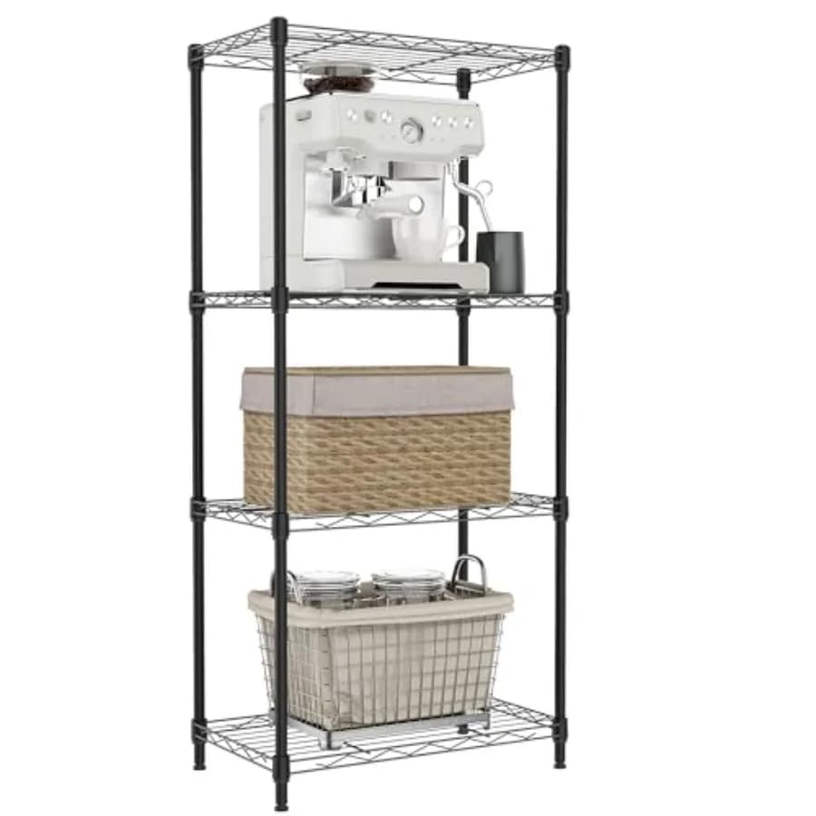 Scaffale in Metallo a 4 Ripiani, Organizzatore per Cucina, Camera da Letto, Soggiorno o Lavanderia, L 11.8" L 41.9" A