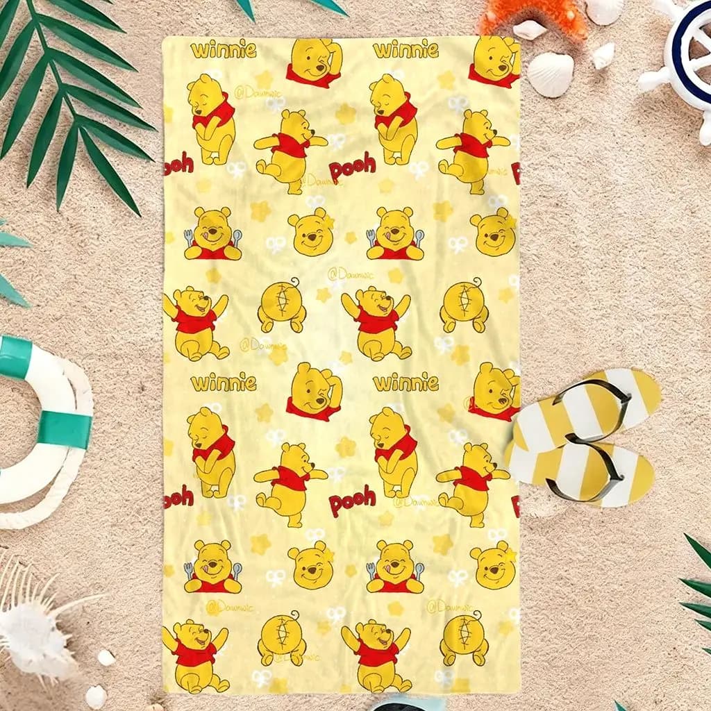 Asciugamano da spiaggia Winnie the Pooh, simpatico asciugamano da bagno con stampa integrale a tema cartone animato, ad asciugatura rapida, per bambini, per piscina, viaggi e nuoto, regalo per i fan