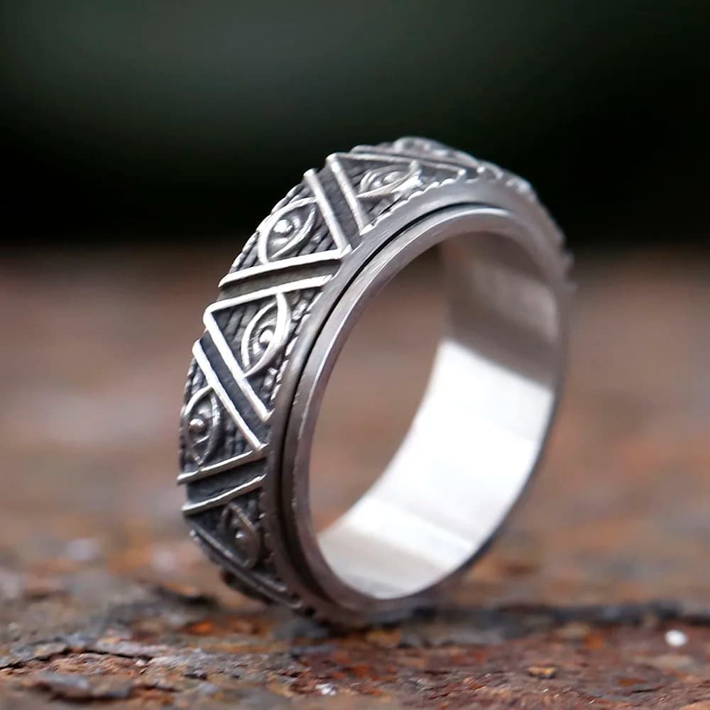 2025 NUOVA mitologia occhio di Horus anello rotante piramide triangolare antico egiziano anello in acciaio inossidabile gioielli