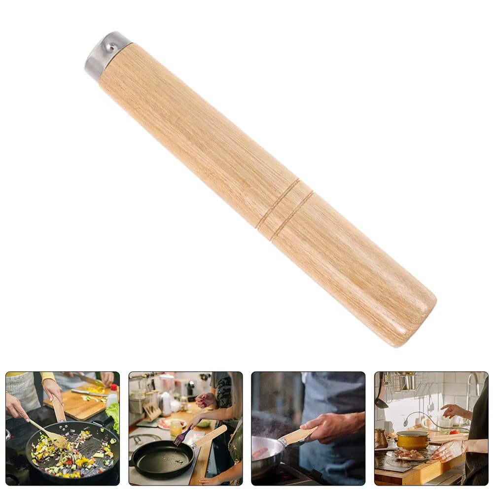 Set di 4 Manici in Legno per Pentole, Ricambio Ergonomico Anti-scottatura Staccabile per Padelle e Utensili da Cucina