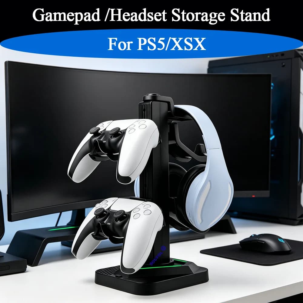 Nuovo supporto per controller PS5/XSX con 3 porte USB, striscia luminosa a LED, supporto per gamepad/cuffie, accessori per giochi PS5/XSX