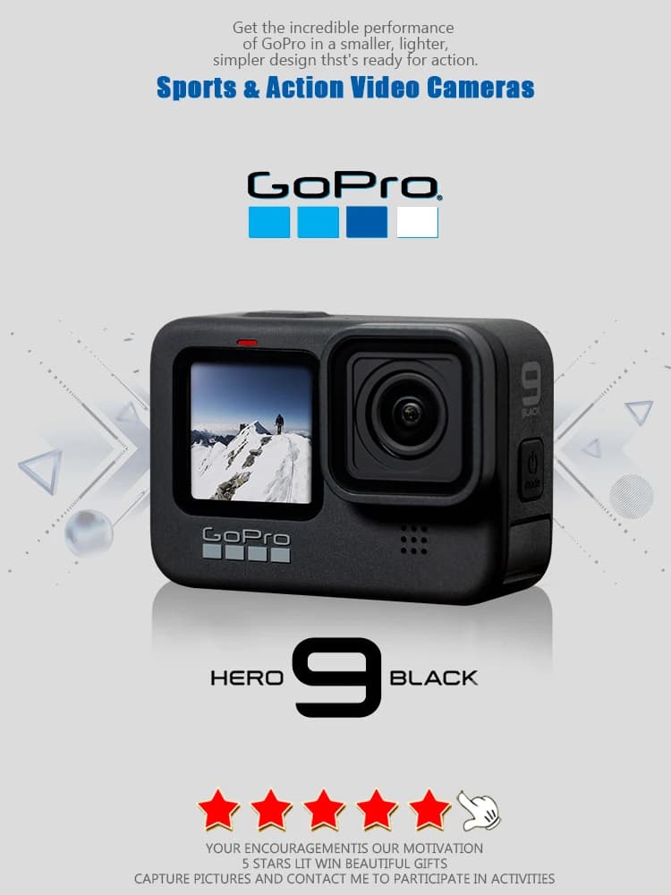 GoPro HERO 9 Black Action Camera 4K 5K with colour front screen Cam Sport Photo from 20 MP, live stream Go Pro HERO 9