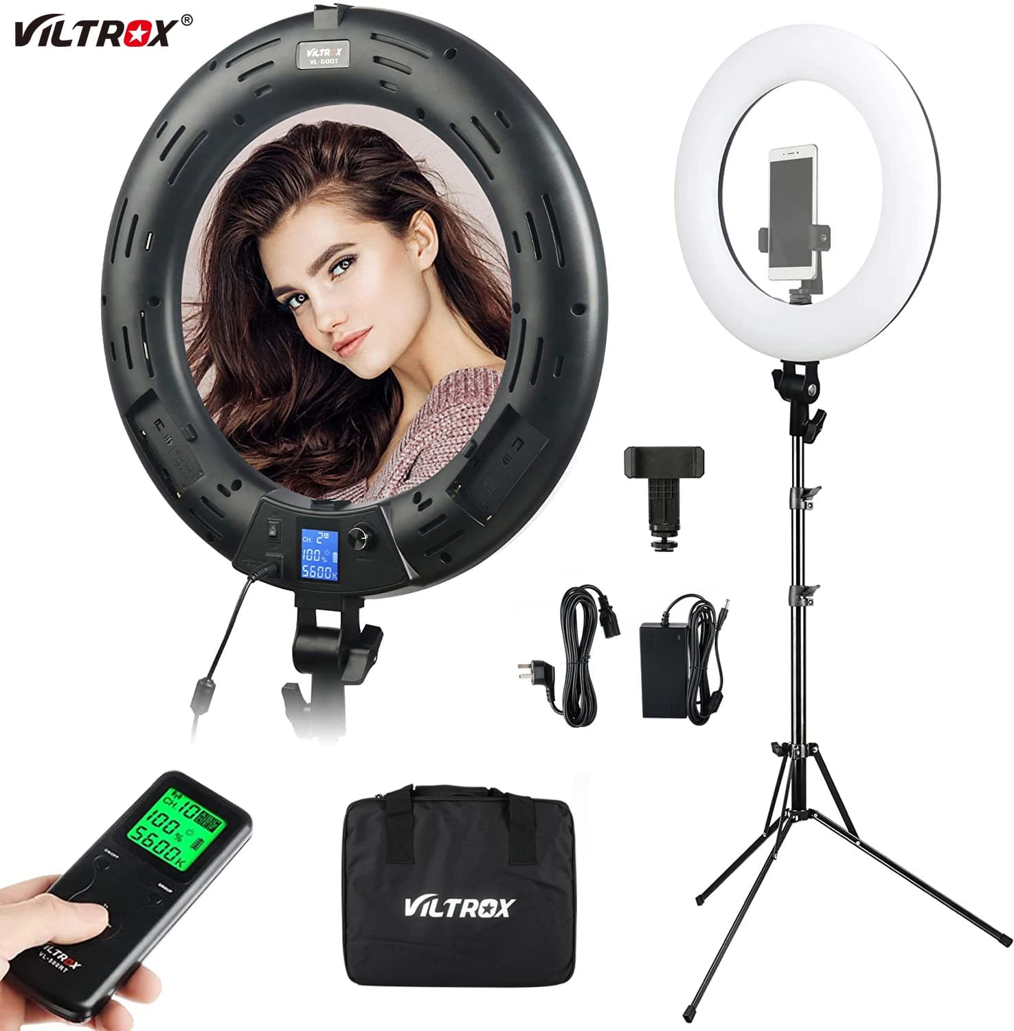Viltrox VL-600T Kit anello luminoso a LED da 45 W da 18 pollici con telecomando wireless Lampada kit LED bicolore per treppiede per trucco, riprese video