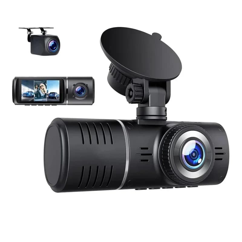 Dash Cam a 3 canali anteriore e posteriore all'interno della fotocamera per auto 2.45 pollici 1080P + 720P + 720P per registratore di guida per auto con notte IR