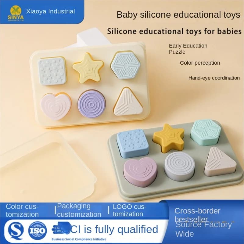 LazyChild Kids Silicone Geometric Shape Puzzle Baby Early Education Educational Toy Infant Creative Building Blocks