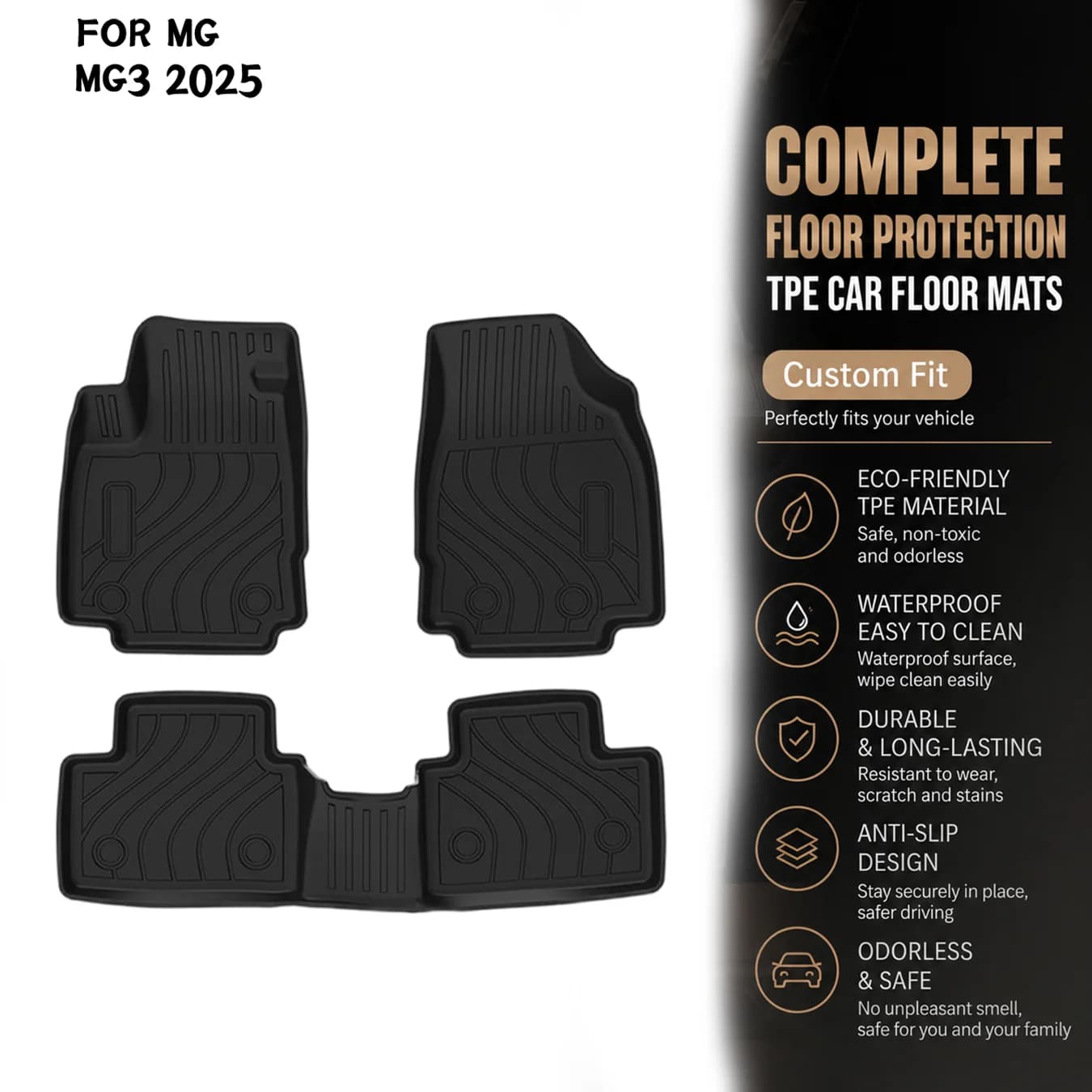 [LHD]MG MG3 2025 Four Seasons Waterproof and Anti-Slip TPE Floor Mat for Cars.